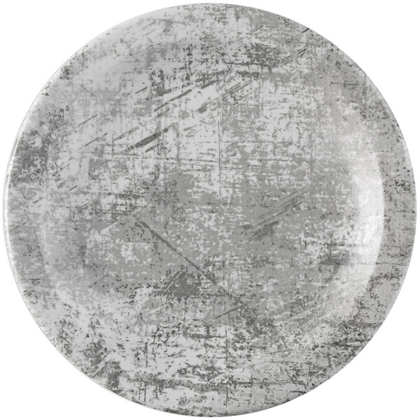 A steel grey Dudson Maker's Urban china plate with a narrow rim.