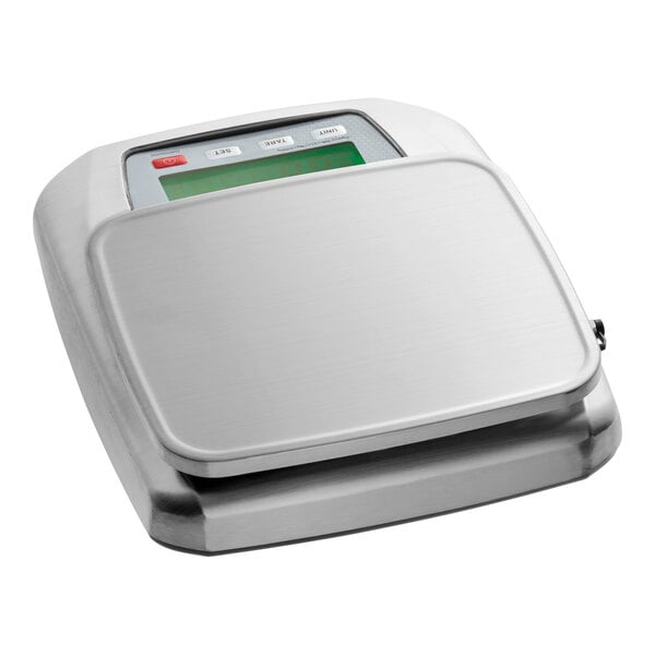 A stainless steel digital portion control scale with an extra large platform and a digital display.