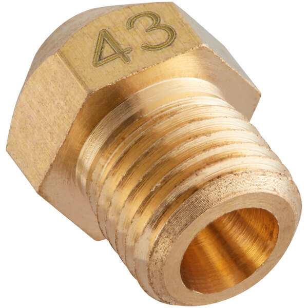 A brass MainStreet Equipment high elevation orifice for natural gas fryers with the number 43.