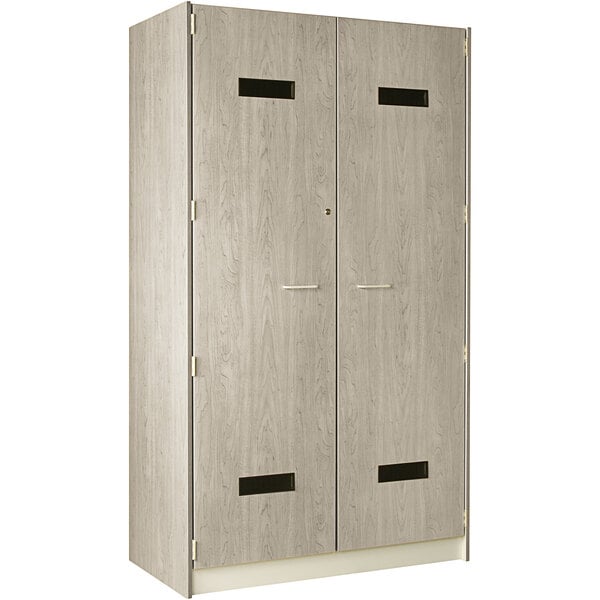a large wooden cabinet with two doors