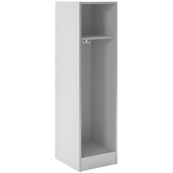 A grey I.D. Systems single storage locker with a white shelf.