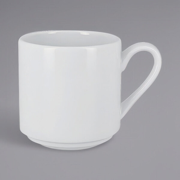 A RAK Porcelain white tea cup with a handle.
