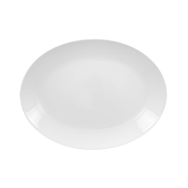 A white porcelain oval coupe platter.