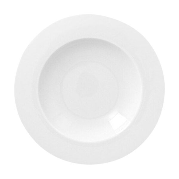 A white wide rim porcelain deep plate.