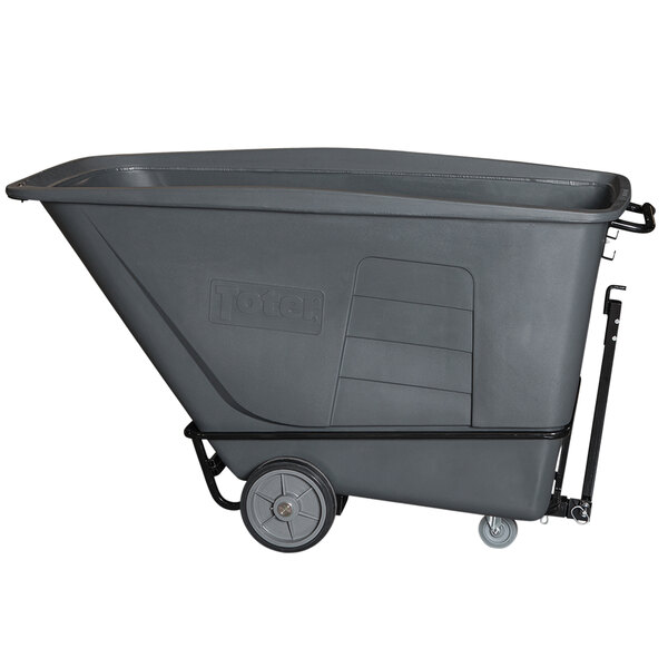 A Toter industrial gray plastic towable tilt truck with wheels.