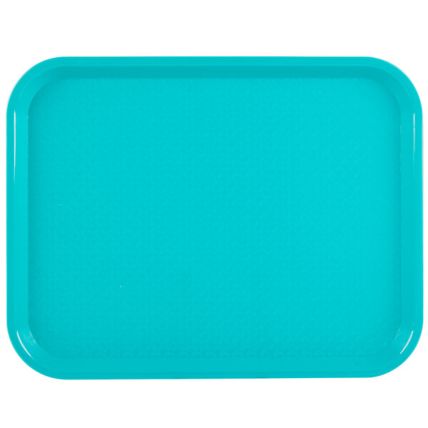 A teal plastic fast food tray.