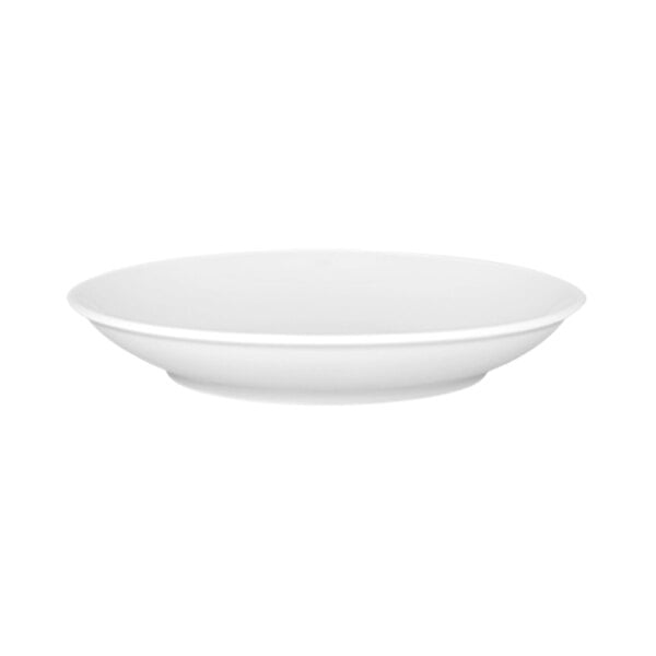 A white porcelain deep coupe plate.