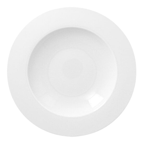 A white wide rim porcelain deep plate.