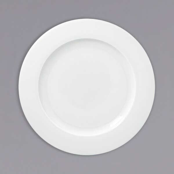 A white RAK Porcelain flat plate with a white border.