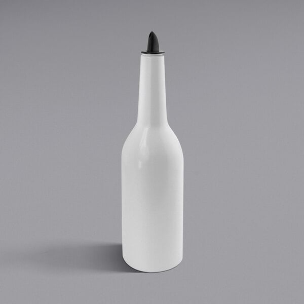 a white bottle with a black top