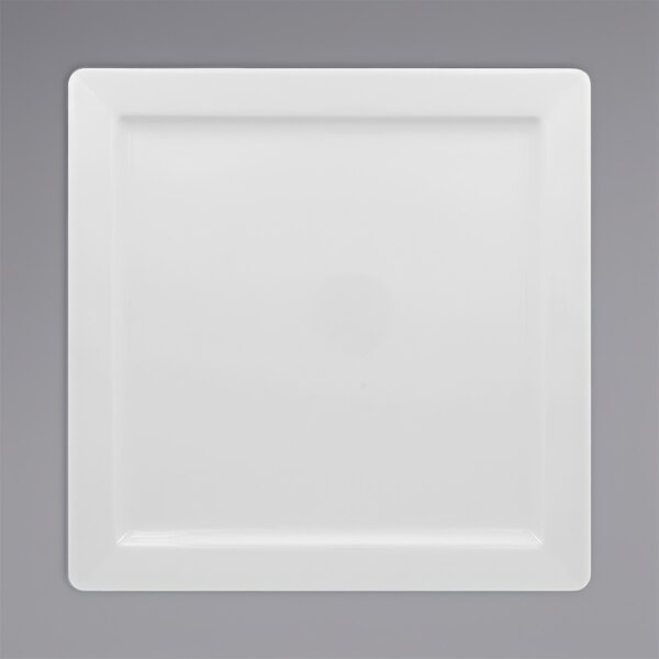 A RAK Porcelain white square plate with a square edge.