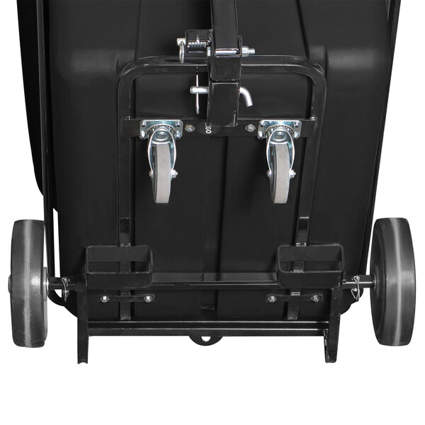 a black luggage cart with wheels