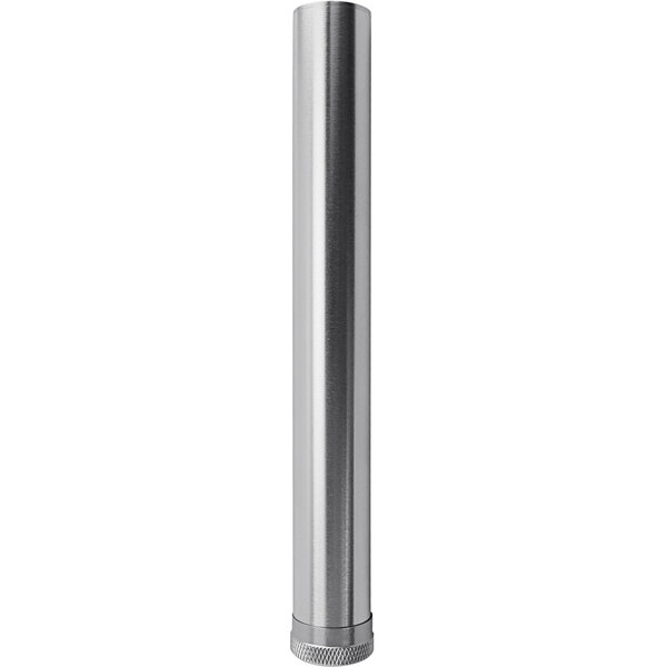 A silver cylindrical aluminum cigar holding tube.