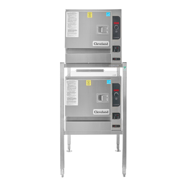 A Cleveland stainless steel double deck steamer with two doors.