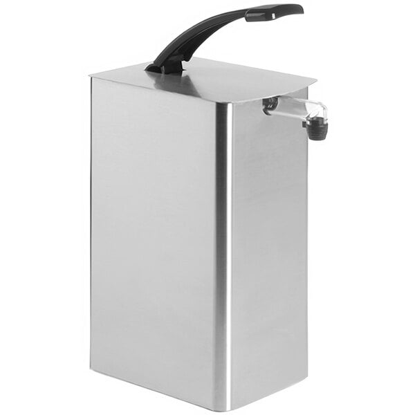 A silver rectangular Nemco Asept countertop pump dispenser with a black handle.