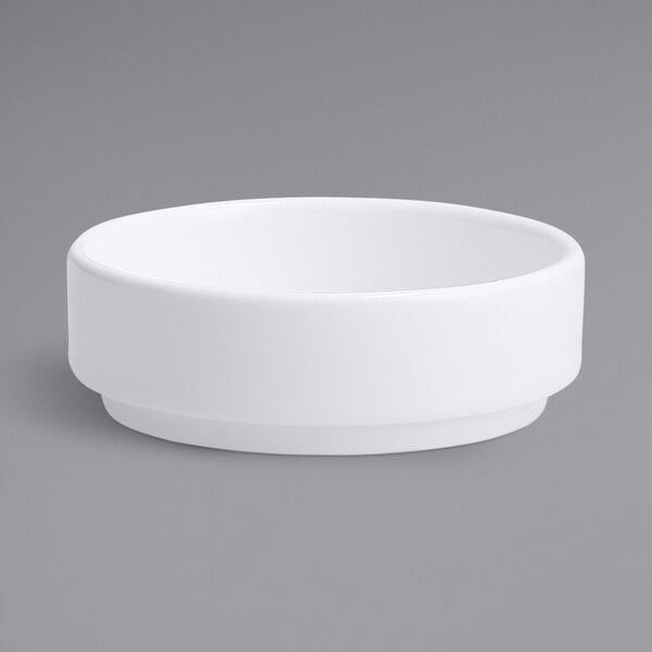 A white Fortessa Fortaluxe porcelain ramekin.