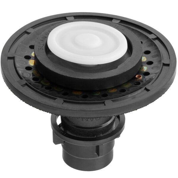 A black and white object with a white circle.