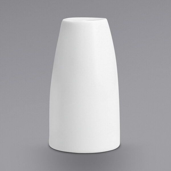 A white cylindrical Fortessa porcelain salt shaker.