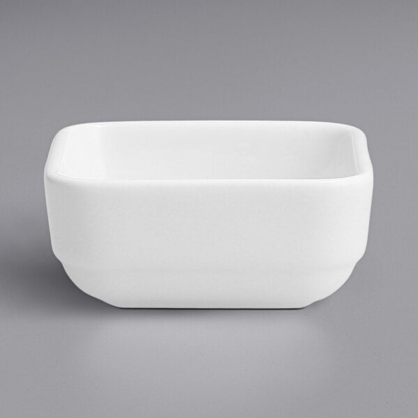 A Fortessa white square porcelain ramekin.