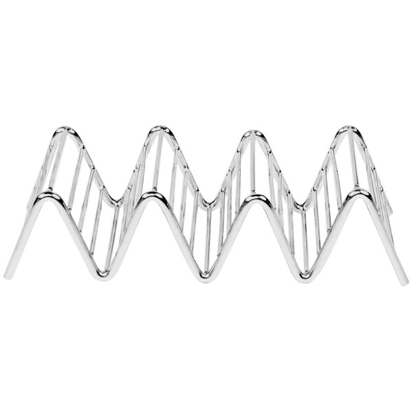 A Fortessa stainless steel taco holder with four compartments.