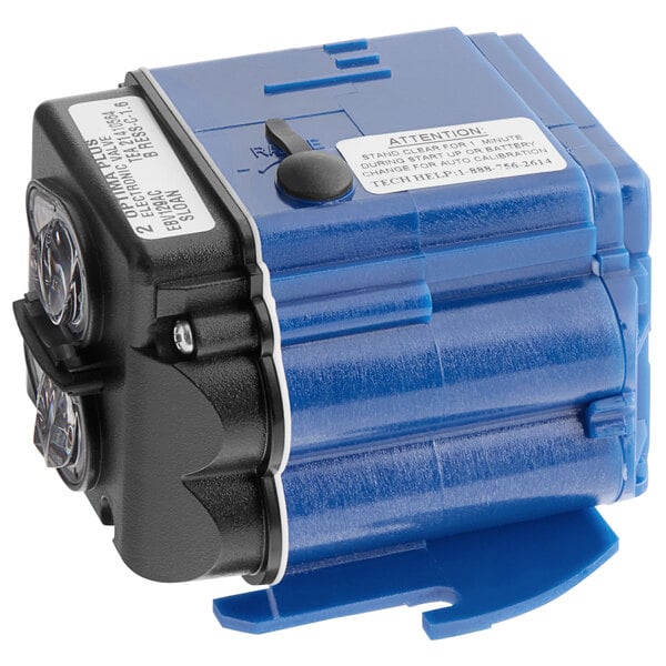 a blue and black device with two lights
