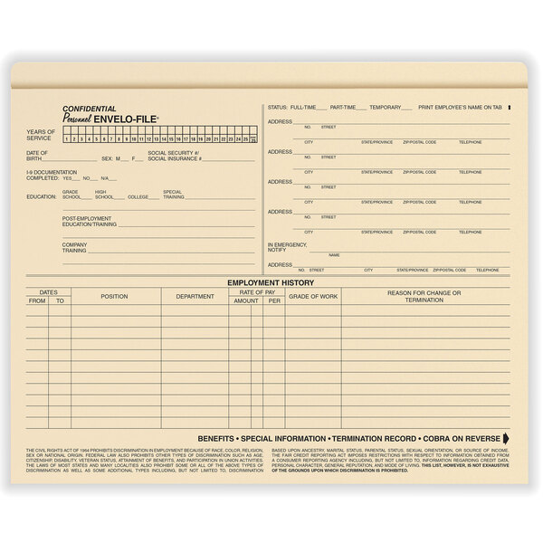 A ComplyRight Envo-File Standard Confidential Personnel Folder with documents inside.