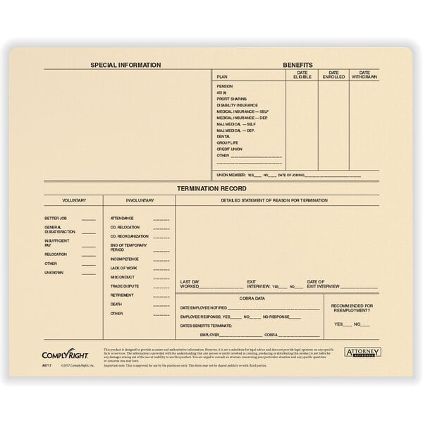 A close-up of a ComplyRight Envo-File Standard Confidential Personnel Folder document with a white background.