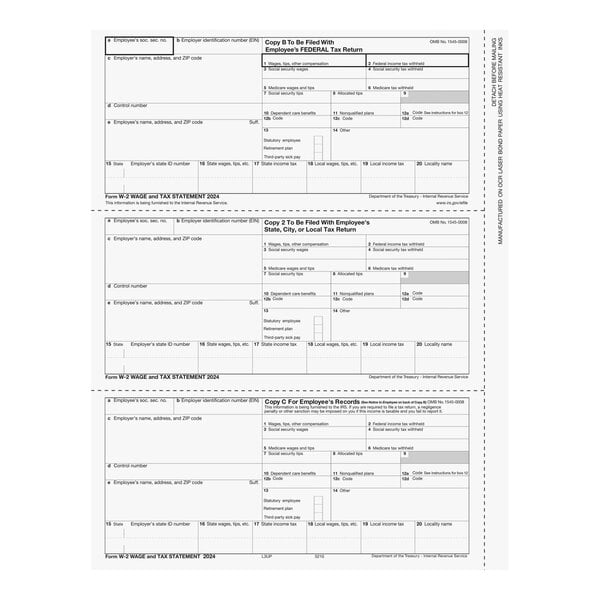 ComplyRight W-2 Employee Tax Forms with 3 copies of B / C / 2.