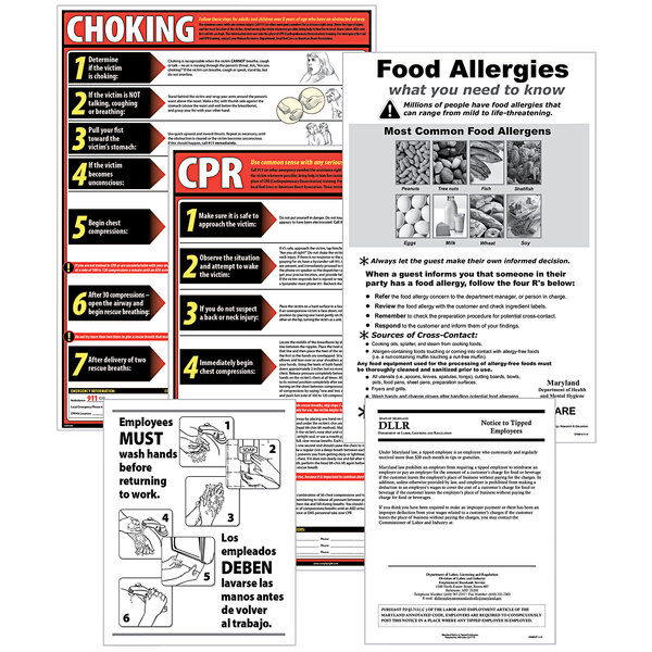 A ComplyRight North Carolina Restaurant Poster Kit with several different types of informational posters including food allergies.