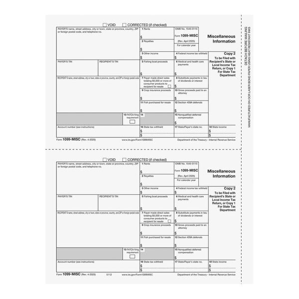 A pack of ComplyRight 1099-MISC 2-up payer copy tax forms for reporting miscellaneous income, containing 50 forms.