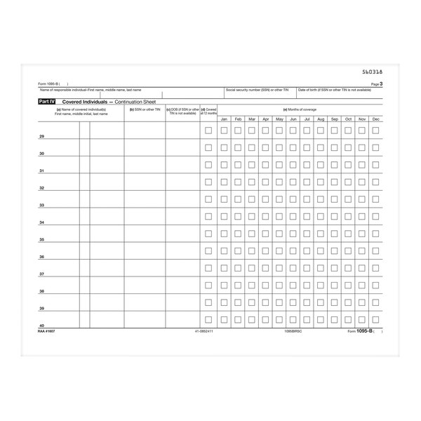 ComplyRight 1095-B tax forms for employees and employers with blank squares to fill in.