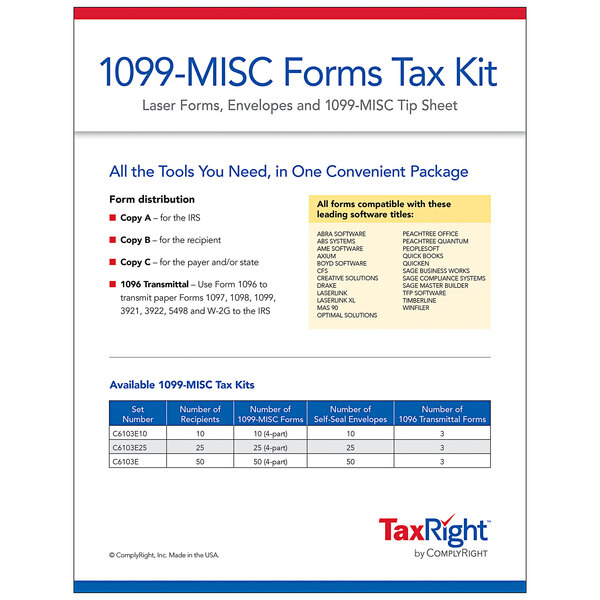 The ComplyRight 1099-MISC Tax Kit on a white background.