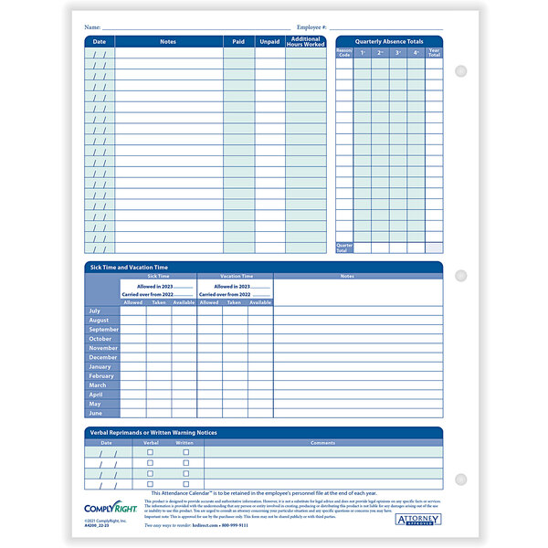 complyright 2022 2023 fiscal year attendance calendar 50 pack