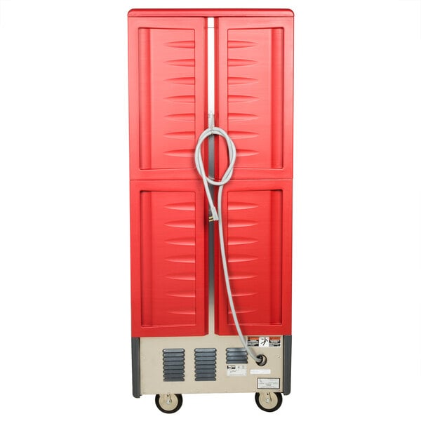 A red Metro C5 holding/proofing cabinet with a clear door.