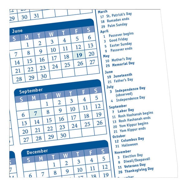 A partial view of a 2026 calendar with highlighted holidays and observances printed in blue.