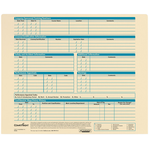 A blue and white ComplyRight personnel form with blue text.