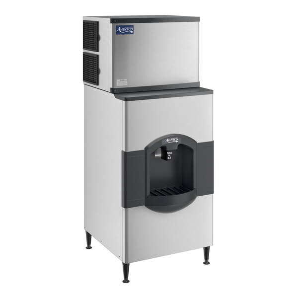 An Avantco air cooled modular ice machine with a dispenser and a black and grey handle.
