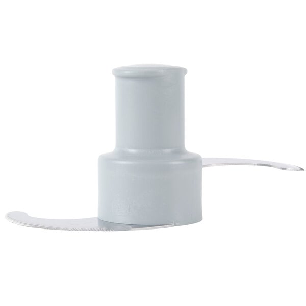 A Robot Coupe fine serrated "S" blade assembly in a white plastic tube with a black cap.