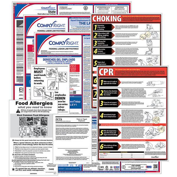 ComplyRight restaurant labor law posters in English and Spanish.