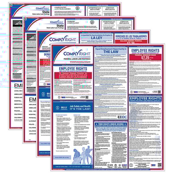 A set of ComplyRight Bilingual Federal and New York State Labor Law posters.