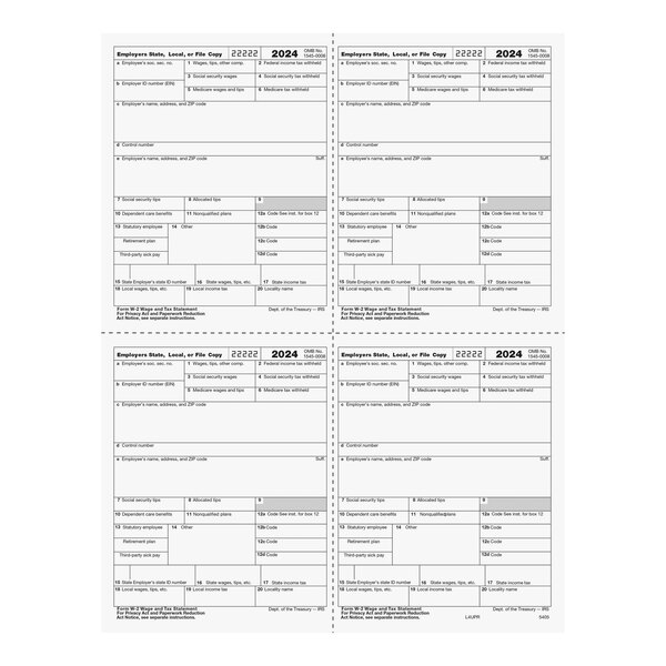 ComplyRight 4-Up W-2 Tax Form with Numbers and Dates.