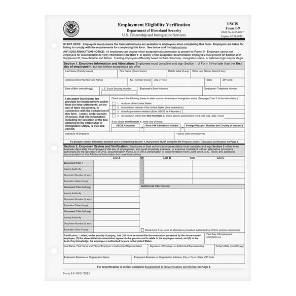 A ComplyRight I-9 Employment Eligibility Verification form with a checklist.