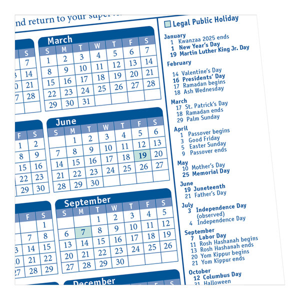 A 2026 time off request and approval form with a printed calendar and list of holidays.