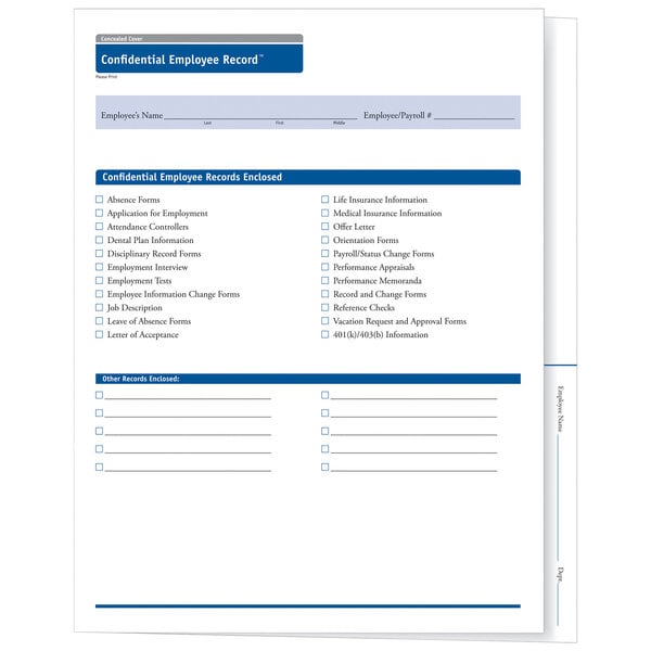 A ComplyRight employee record folder with a blue and white checklist.