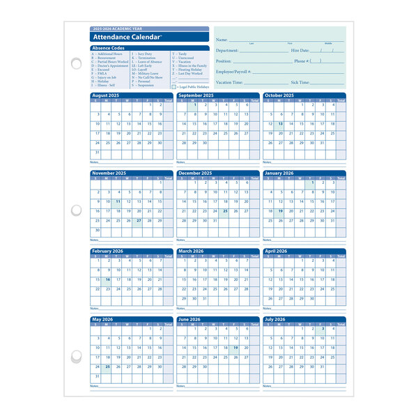 A white ComplyRight academic year calendar with numbers and check boxes.