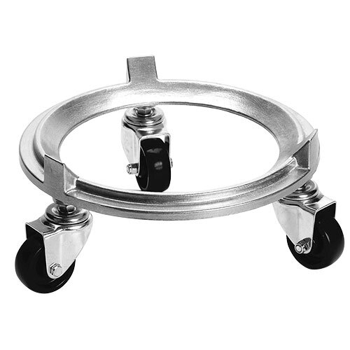 A Globe heavy duty metal bowl truck with black wheels.