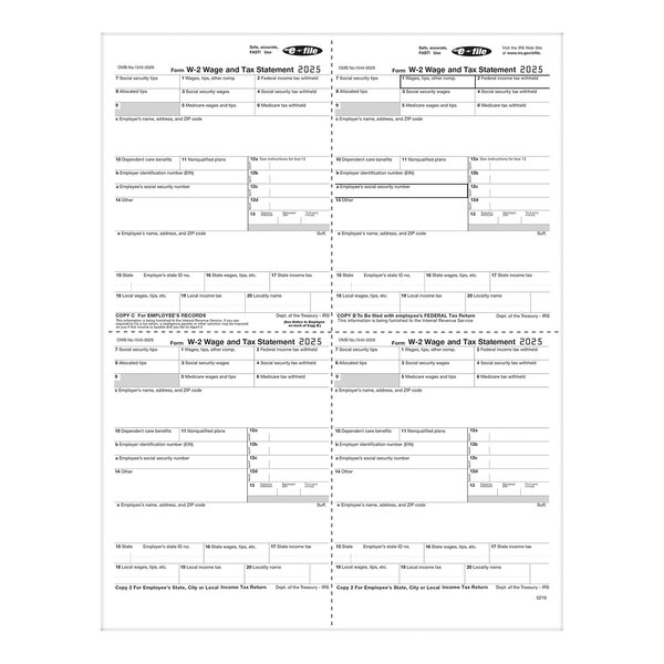 A sheet of ComplyRight 4-Up W-Style Alternate Employee Copies B / C / 2 / 2 of W-2 Tax Forms for 2025.