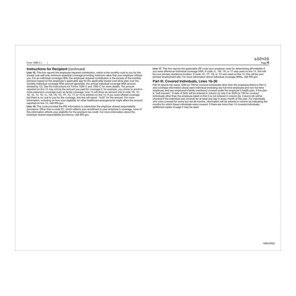 A white 8 1/2" x 11" ComplyRight 1095-C tax form with text.