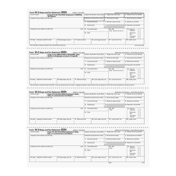 ComplyRight W-2 Employee Tax Form with 4 copies on white paper.