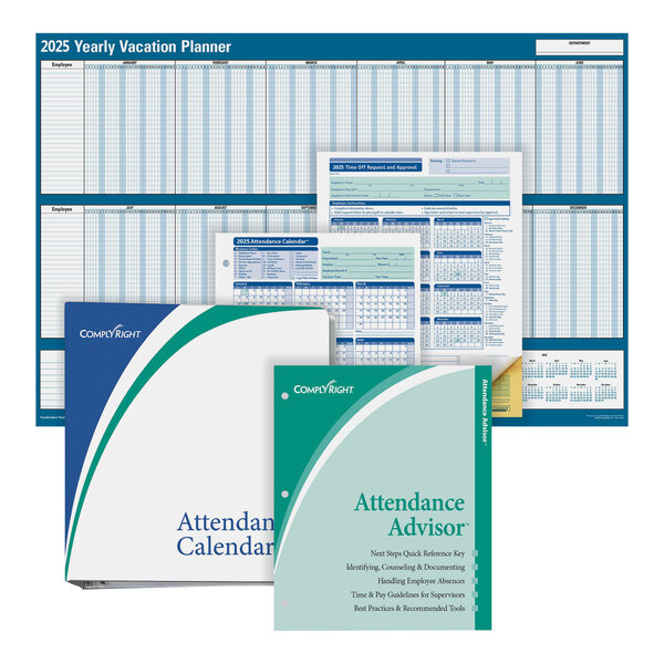 ComplyRight 2025 Attendance Tracking Essentials Bundle annual calendar and attendance book.